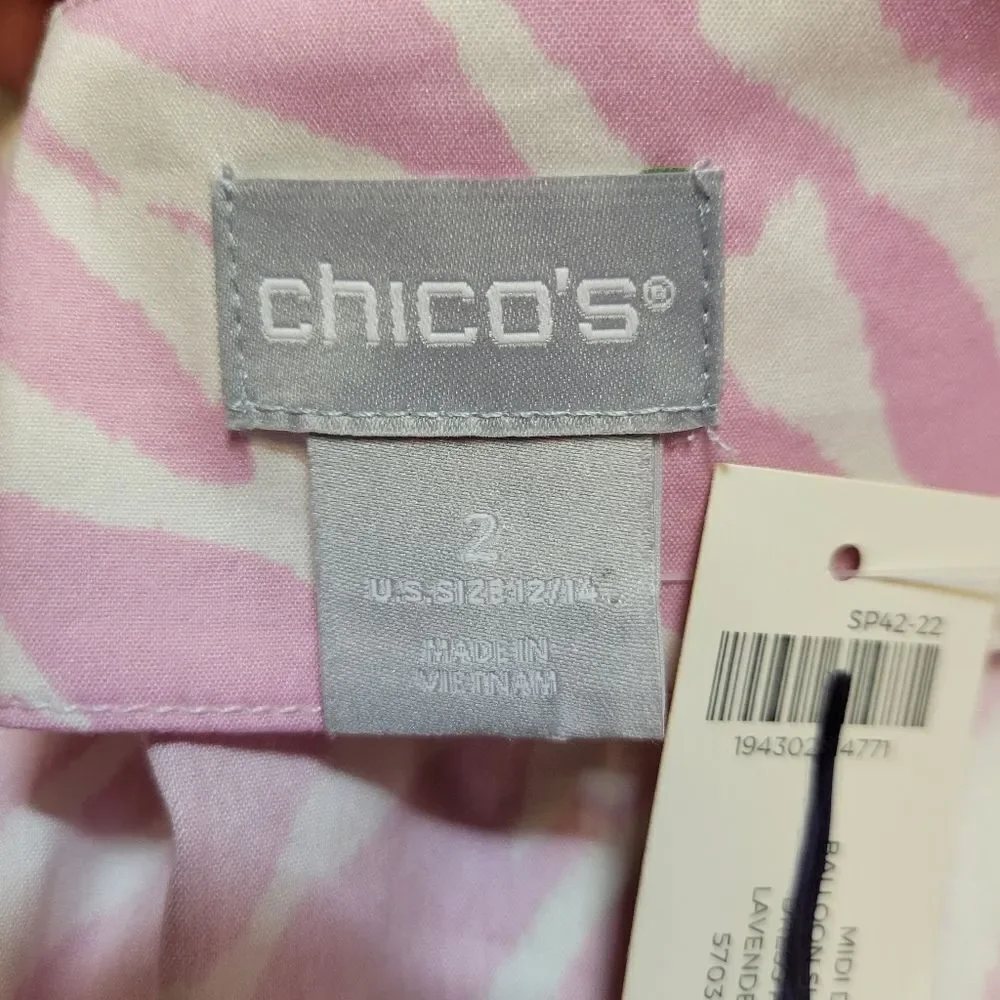 Chico's Dress Pink Zebra Print Ballon Sleeve Midi Dress Poplin Stretch NEW - Picture 9 of 16
